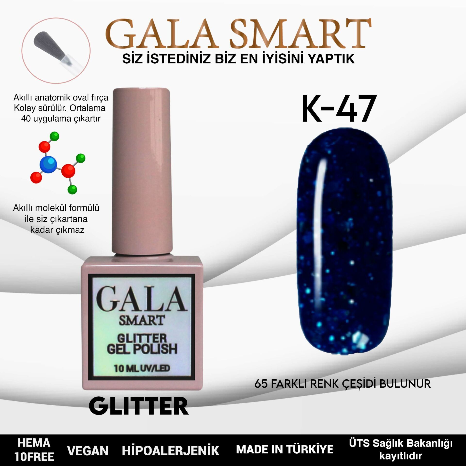 Gala smart glıtter kalıcı oje 10 mle k47