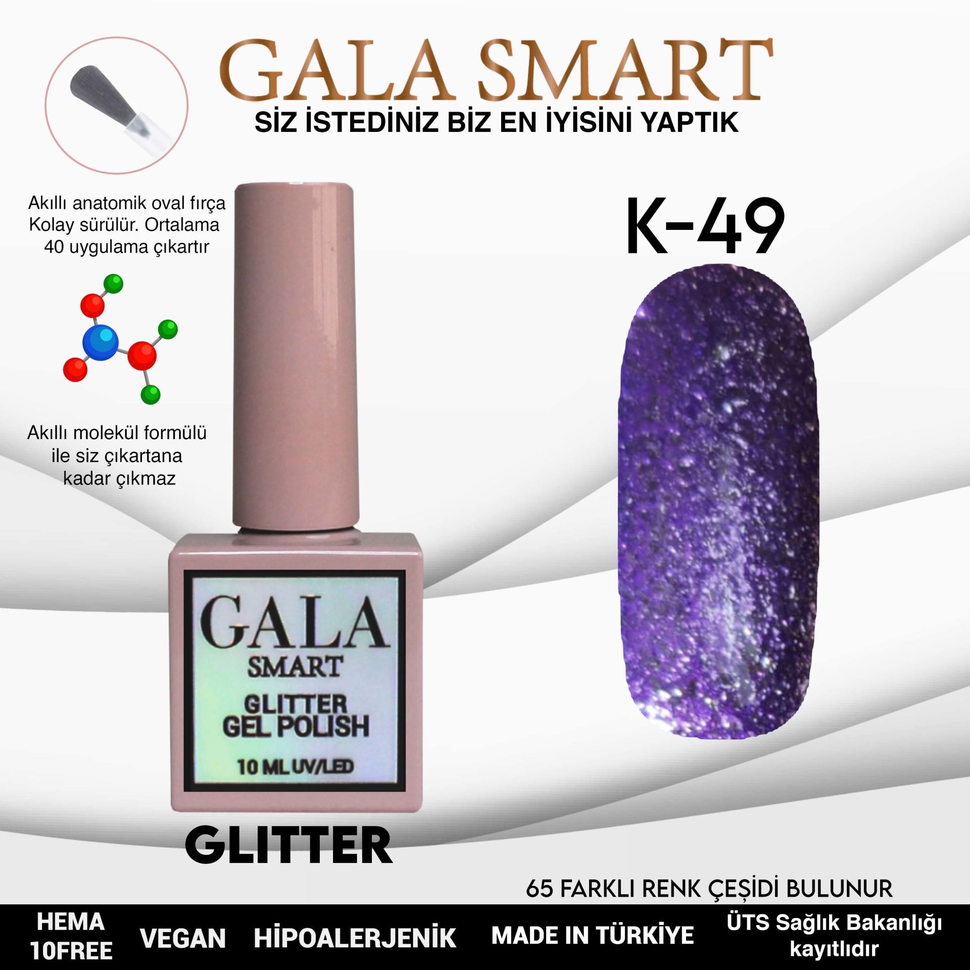 Gala smart glıtter kalıcı oje 10 mle k49