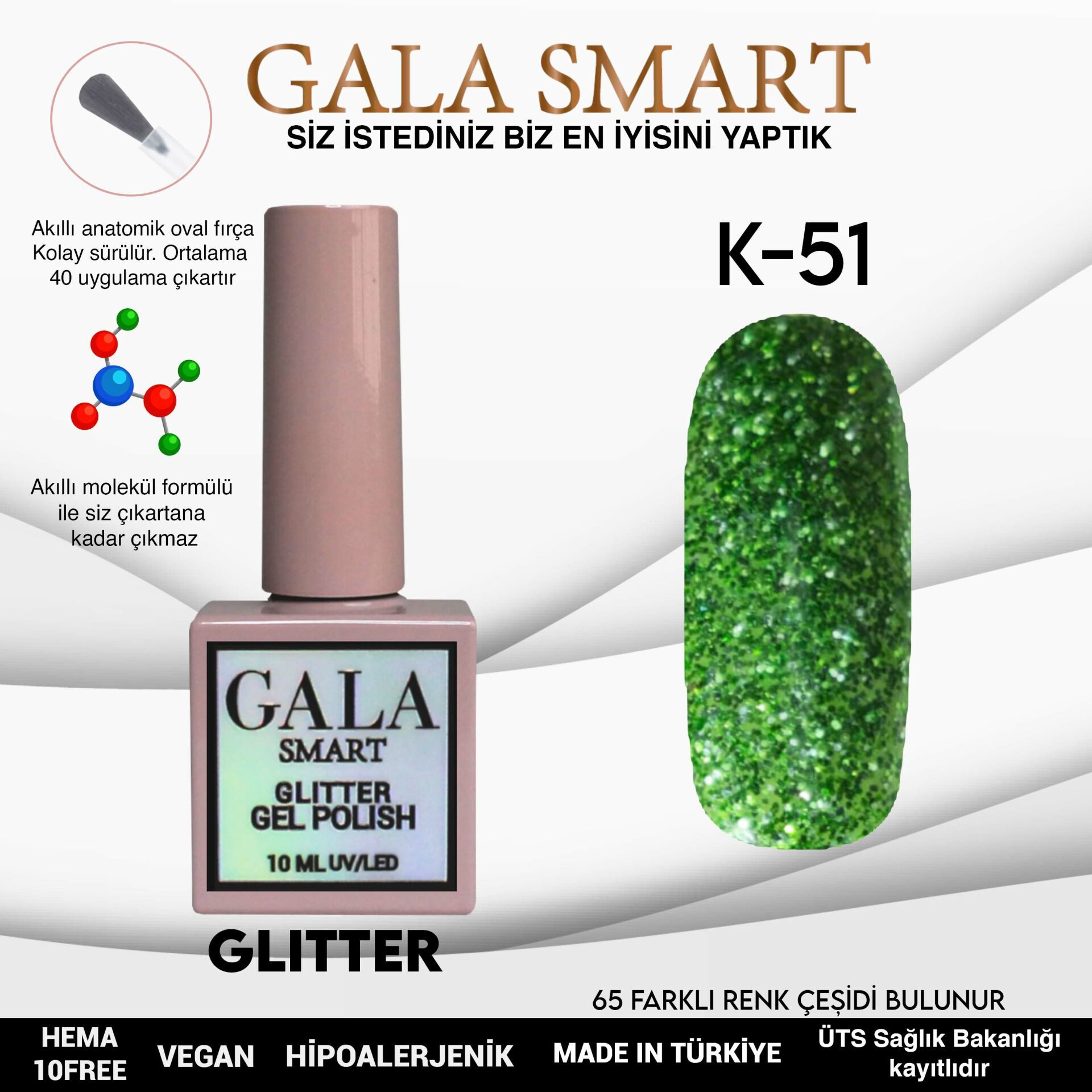 Gala smart glıtter kalıcı oje 10 mle k51