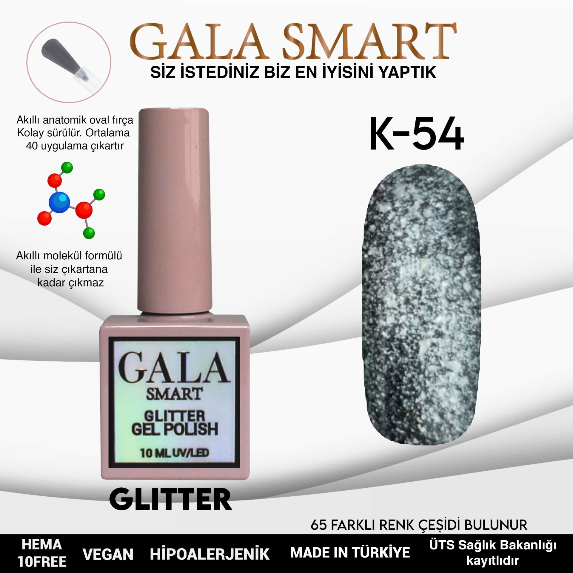 Gala smart glıtter kalıcı oje 10 mle k54