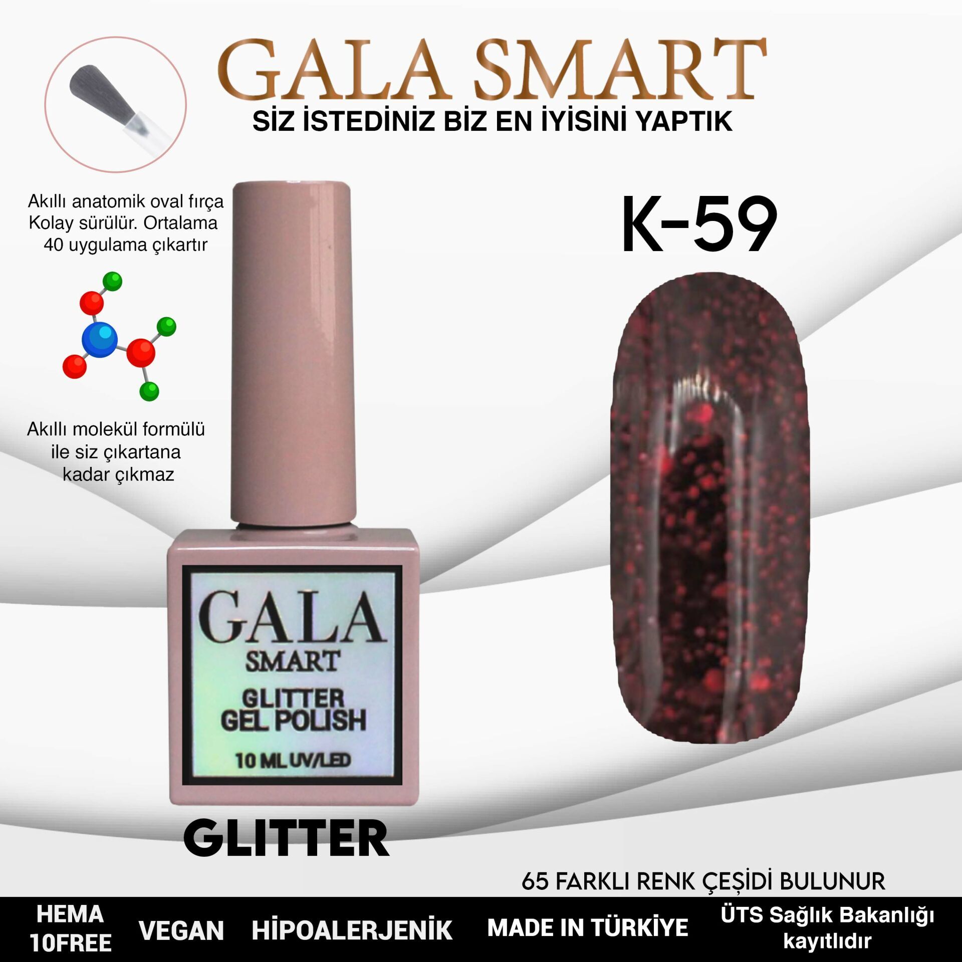 Gala smart glıtter kalıcı oje 10 mle k59