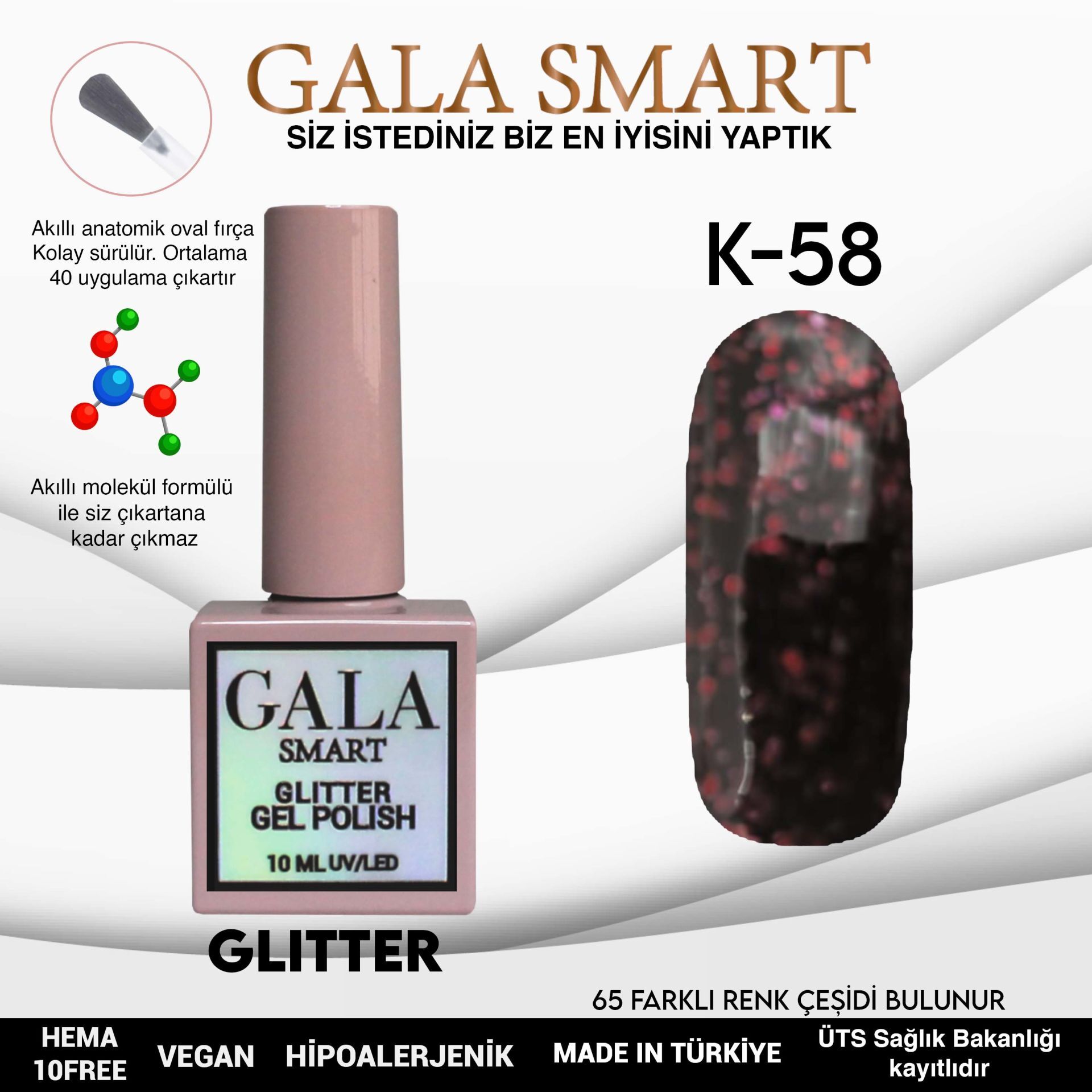Gala smart glıtter kalıcı oje 10 mle k58