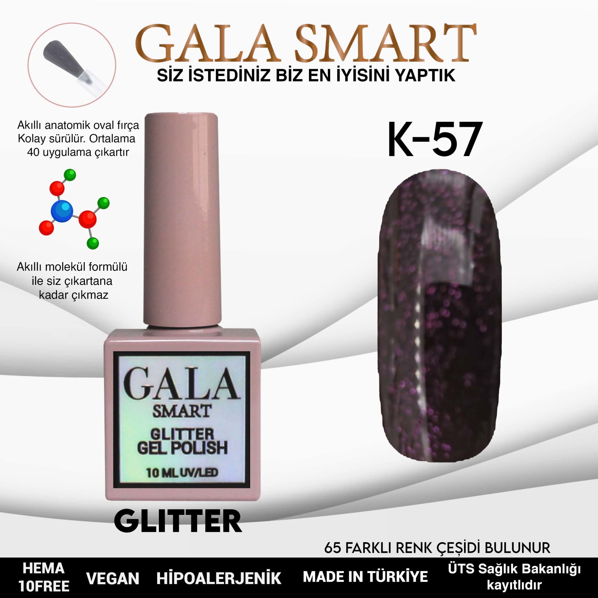 Gala smart glıtter kalıcı oje 10 mle k57
