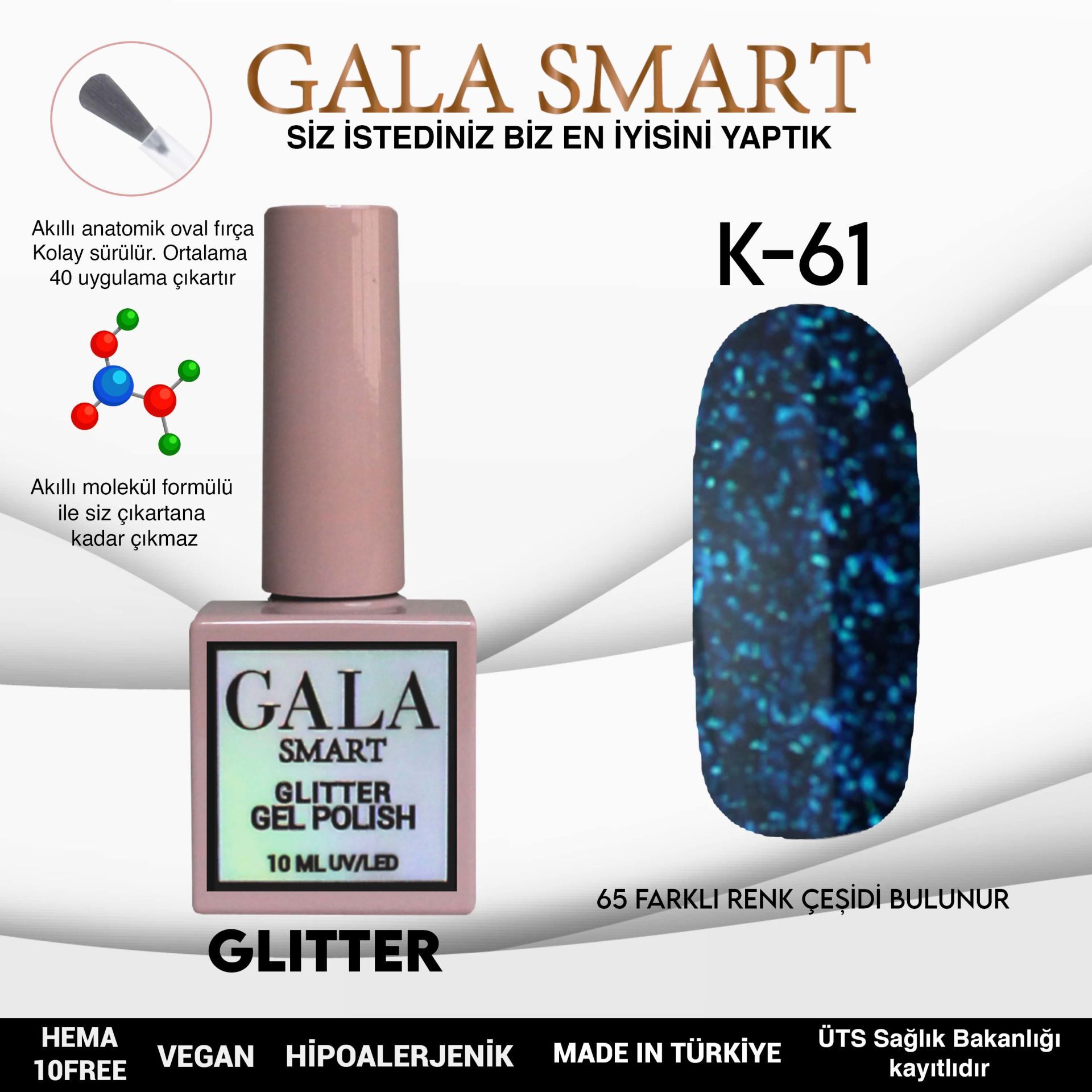 Gala smart glıtter kalıcı oje 10 mle k61