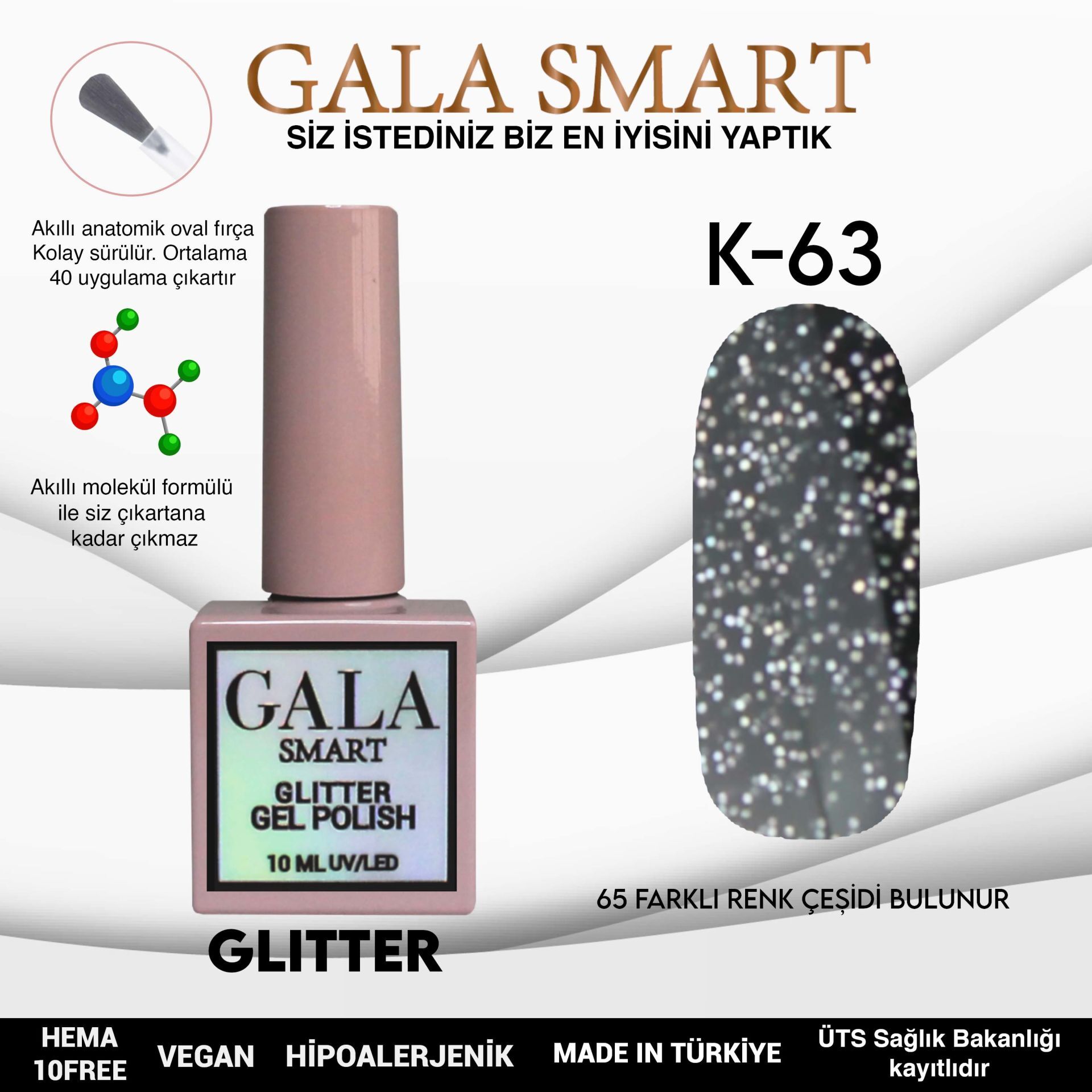Gala smart glıtter kalıcı oje 10 mle k63