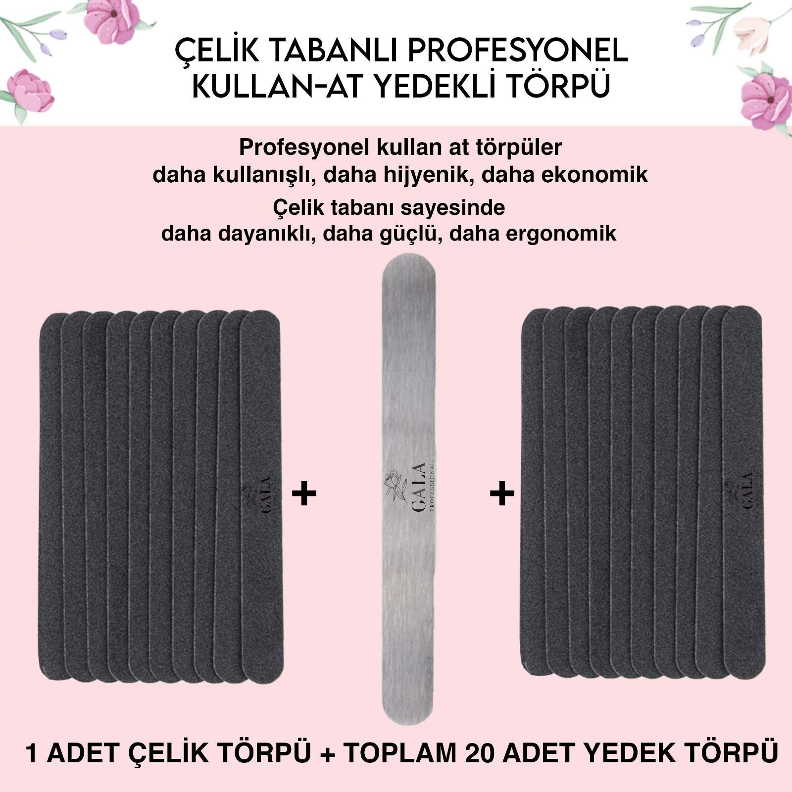 Düz çelik taban + 20 yedek (100 sertlik)