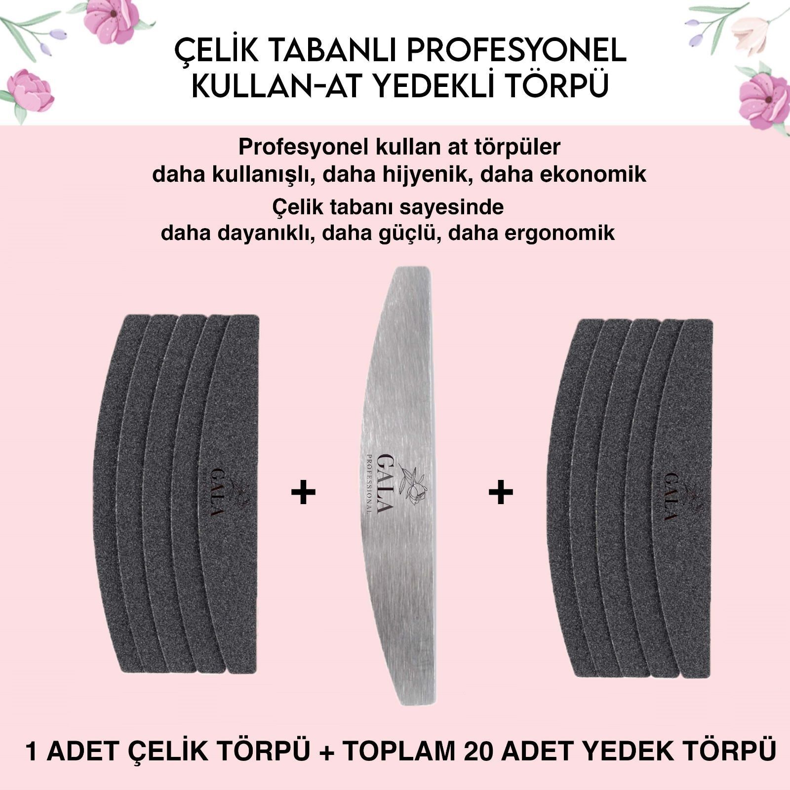 Kıvrımlı çelik taban + 20 yedek (100 sertlik)